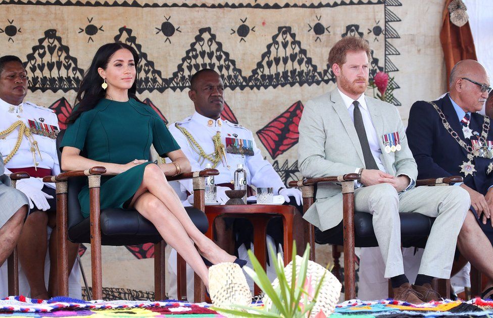 Duke and Duchess of Sussex attend a ceremony at Nadi airport in Nadi, Fiji, on 25 October 2018