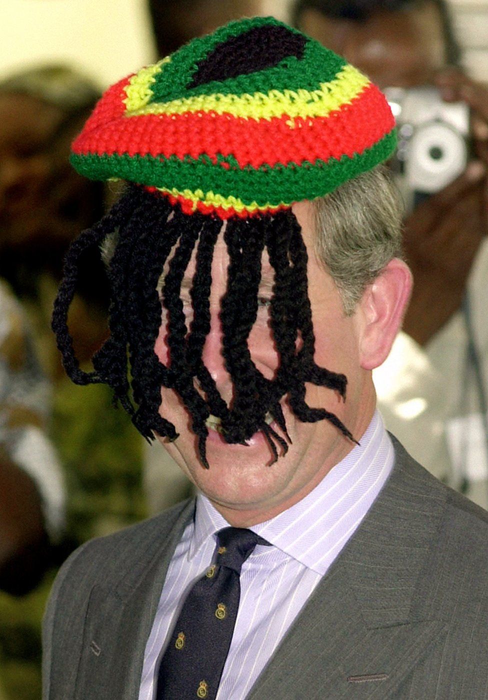 Prince of Wales laughing with the local Rasta community at the Trenchtown community centre in Kingston, Jamaica