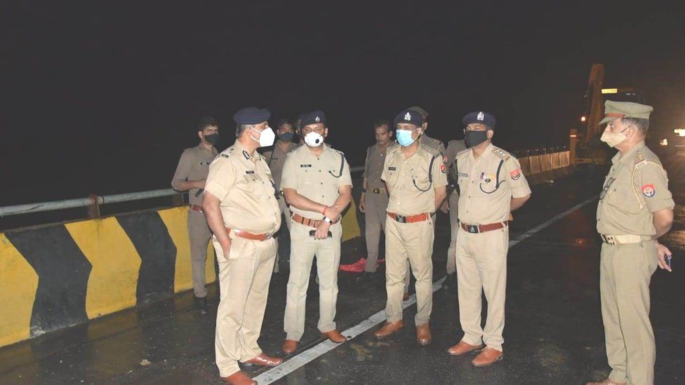 Police at the site of the accident