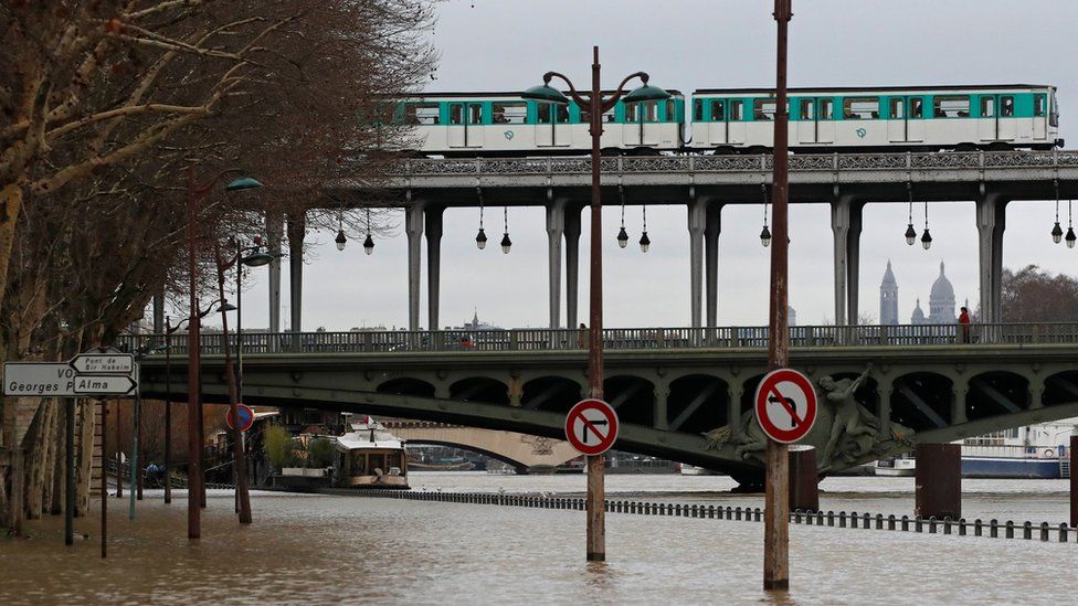 View of the flooded banks of the River Seine in Paris, France, after days of almost non-stop rain caused flooding in the country, 23 January 2018