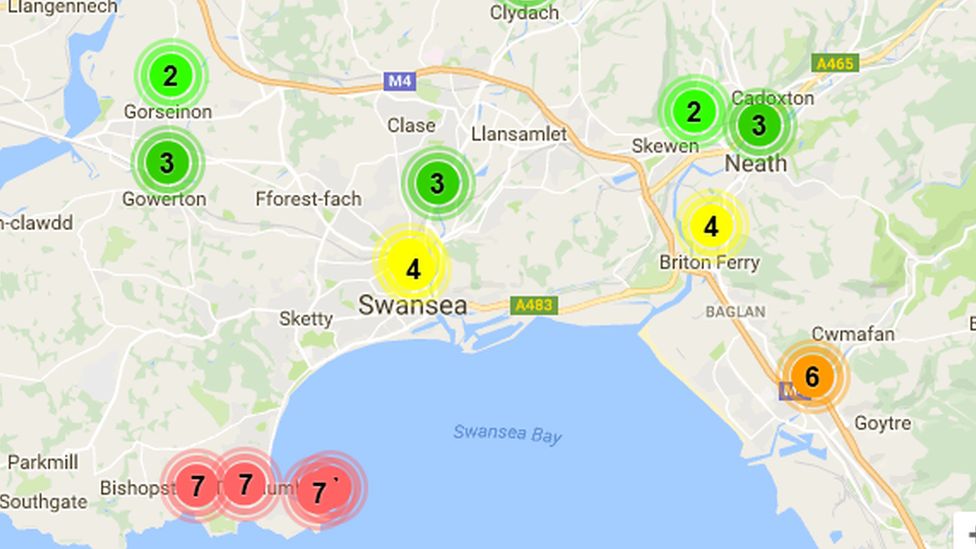 A Department for Food and Rural Affairs forecast showing moderate air pollution was forecast for Swansea and Briton Ferry on Thursday