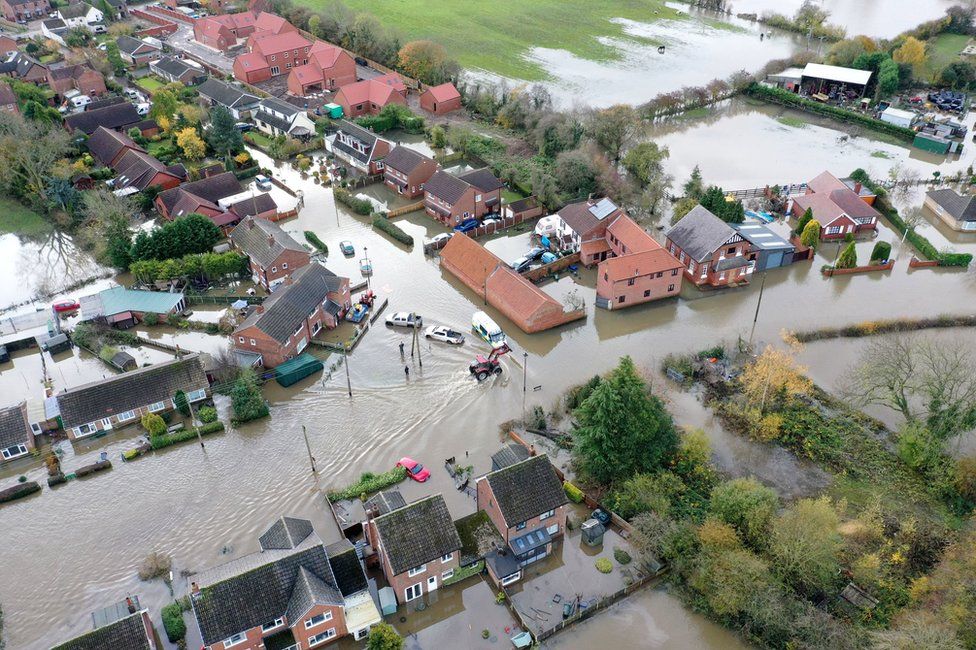 Aerial view showing the extent of the flooding at Fishlake, in Doncaster, South Yorkshire