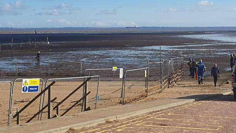Fenced off area on Cleethorpes beach