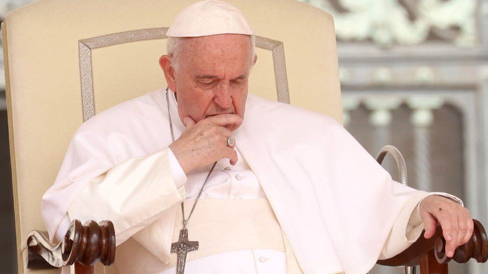 Pope Francis holds his homily in St. Peter's Square during his general weekly audience on June 22, 2022 in Vatican City, Vatican.