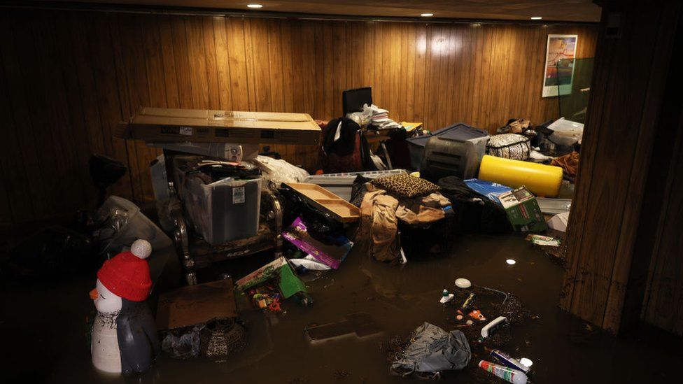 A flooded basement home after Hurricane Ida in 2021