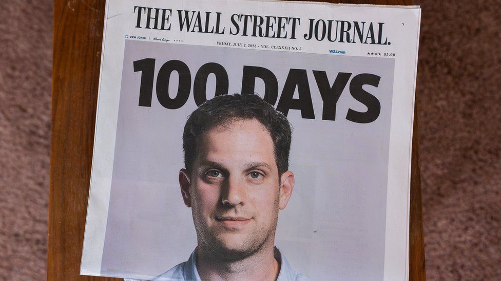 Wall Street Journal newspaper with a photo of Evan Gershkovich and the headline "100 Days"