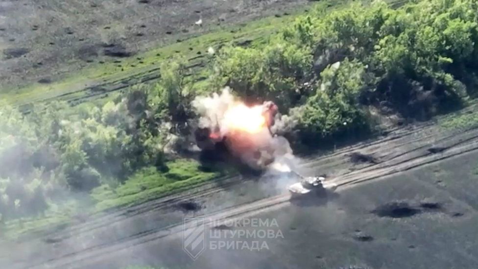 View of a military vehicle as Ukrainian forces destroy Russian positions in direction of Bakhmut, near Klishchiivka, Donetsk Region, Ukraine