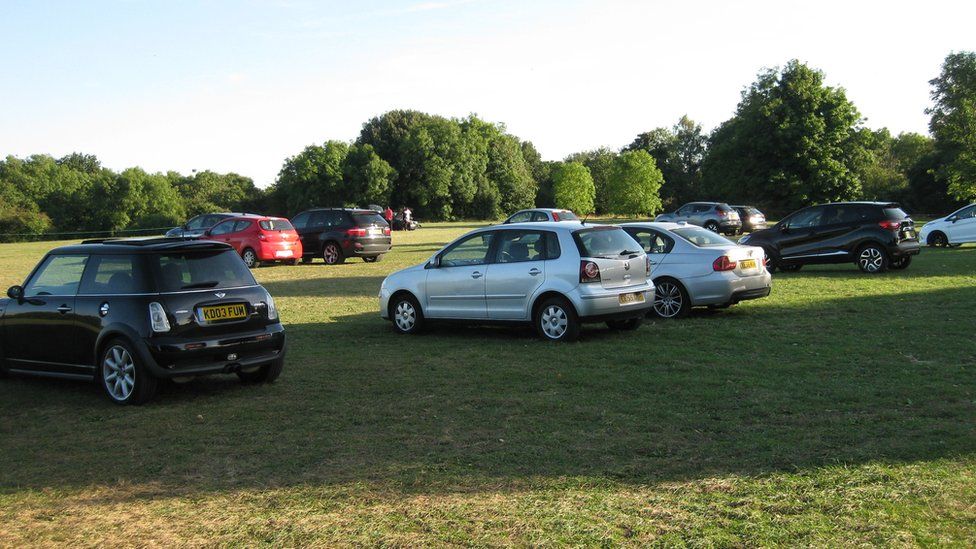 Cars parked on the Downs