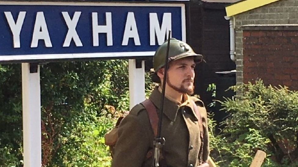 Wartime re-enactor at Yaxham station