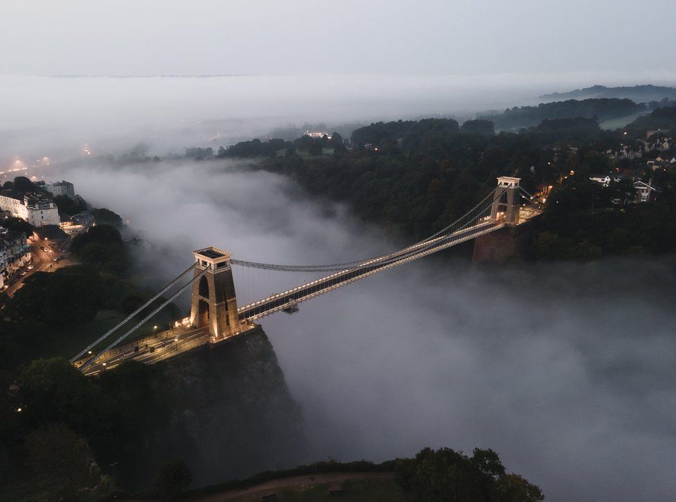 Clifton Suspension Bridge in Bristol on a misty morning