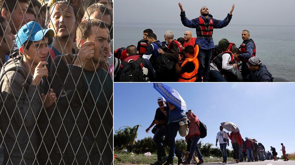 composite image shows migrants across Europe on 23 September 2015