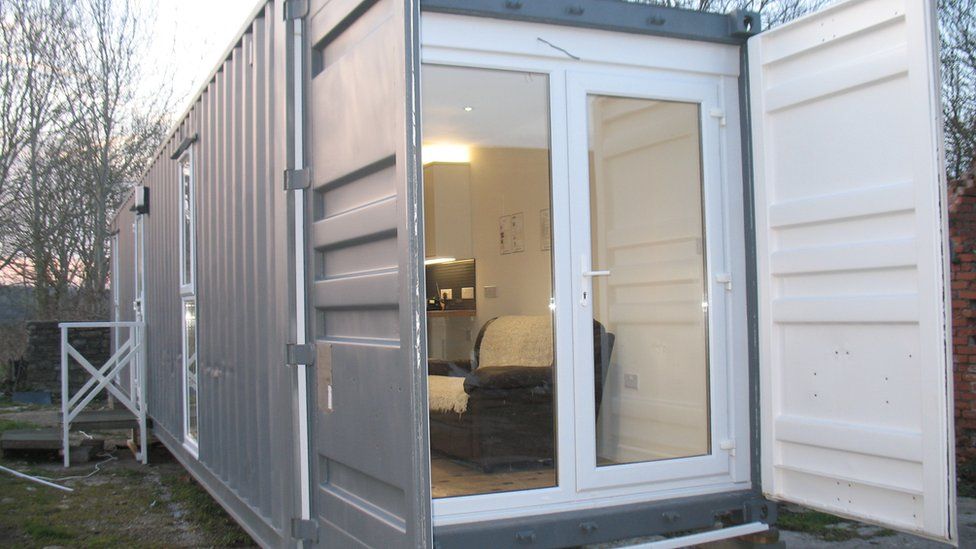 Image of a steel container to be used as temporary accommodation in Wrexham