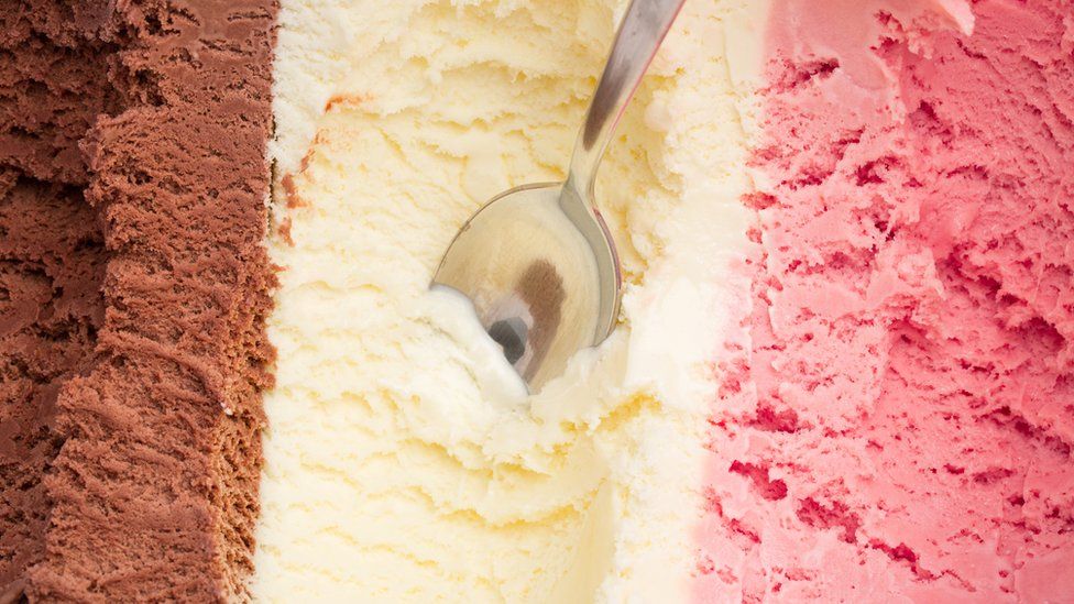 Chocolate, vanilla, strawberry ice cream