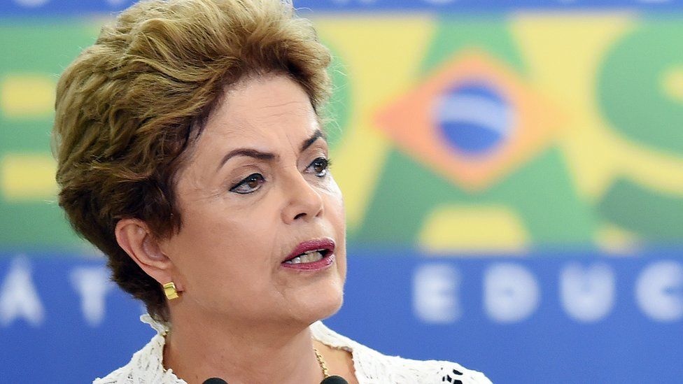 Brazilian President Dilma Rousseff speaks during the inauguration ceremony of new ministers at the Planalto Palace in Brasilia on October 5, 2015