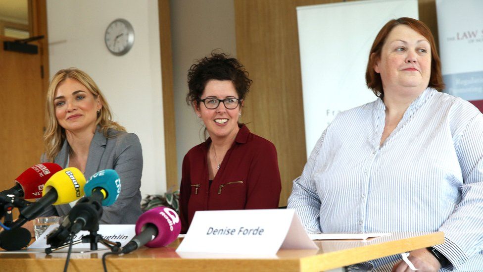 Siobhan McLaughlin (centre) reacts to the judgment on Thursday