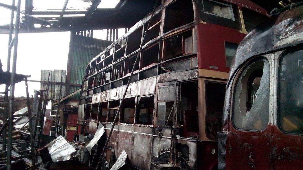 Trolleybuses damaged by fire