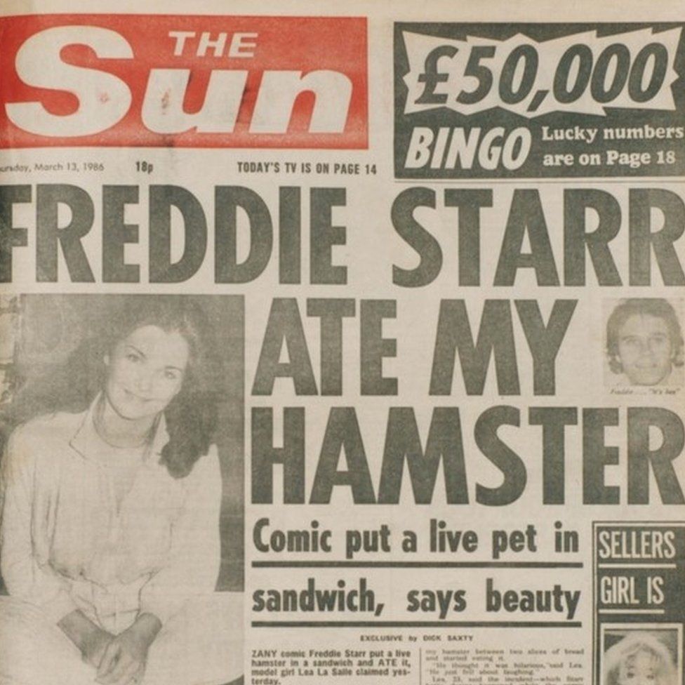 The Sun's Freddie Starr 'scoop'. It turned out the story was a hoax.