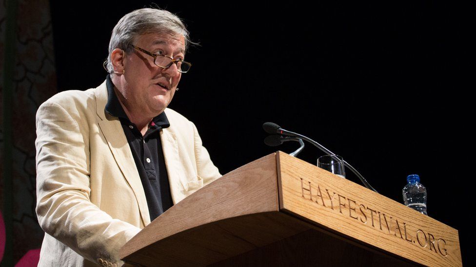Stephen Fry delivering lecture at Hay Festival