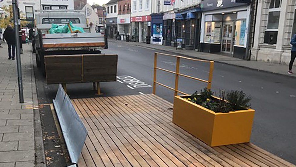 Parklet in the process of being removed