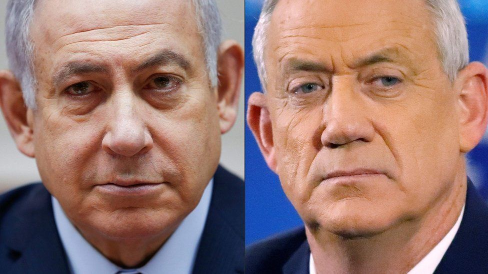 File photos of Benjamin Netanyahu (left) and Benny Gantz (right)