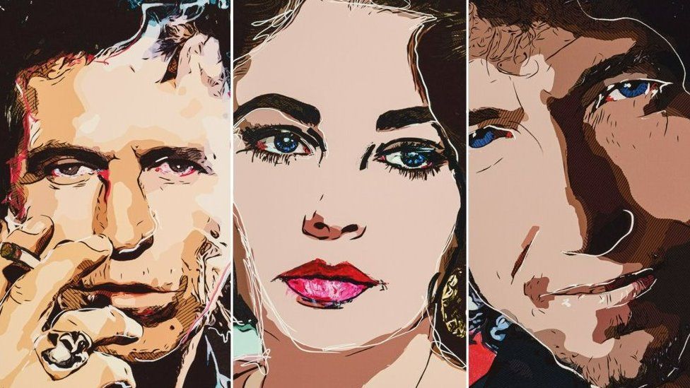 Folleto de pinturas de Keith Richards, Elizabeth Taylor y Bob Dylan