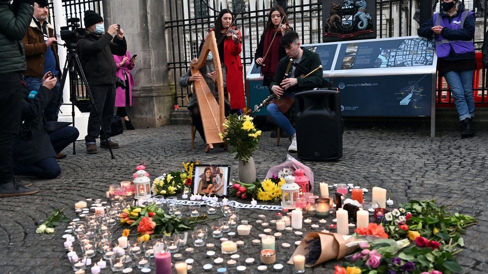 Irish traditional musicians played at the Belfast vigil in tribute to the talented violinist