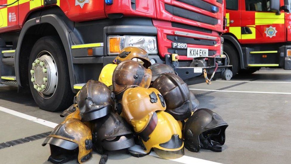 Fire helmets and fire engine