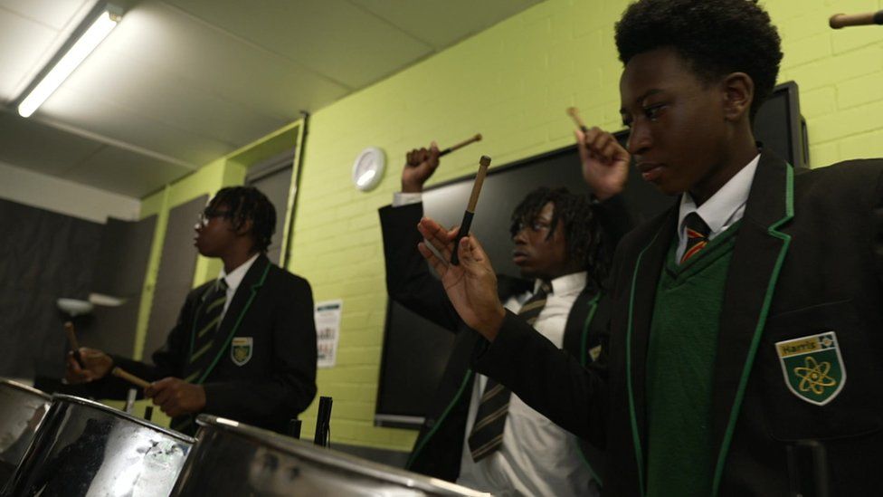 Pupils playing steel pans