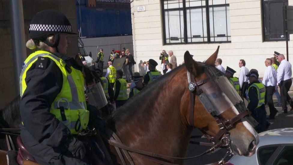 Police horse at march in Glasgow