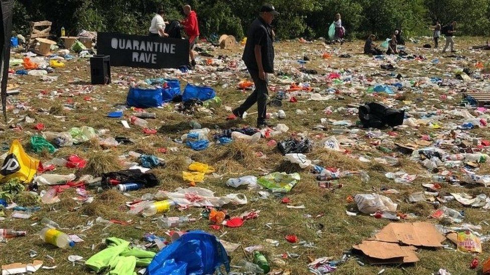 Rubbish left at illegal rave