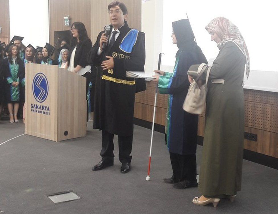 Sakarya University Law Faculty's Dean Mahmut Bilen, Berru Merve Kul and her mother Havva Kul