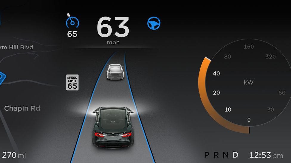 The autopilot mode combines sensors, cameras and mapping data to work out the car's position.