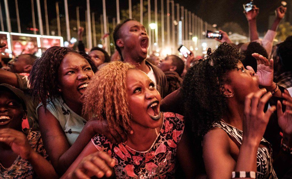 Crowds cheering in the New Year in Nairobi, Kenya - Monday 1 January 2018