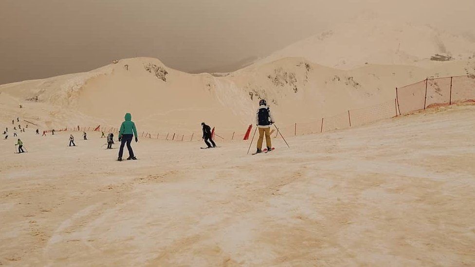 Skiers in the Russian Caucasus