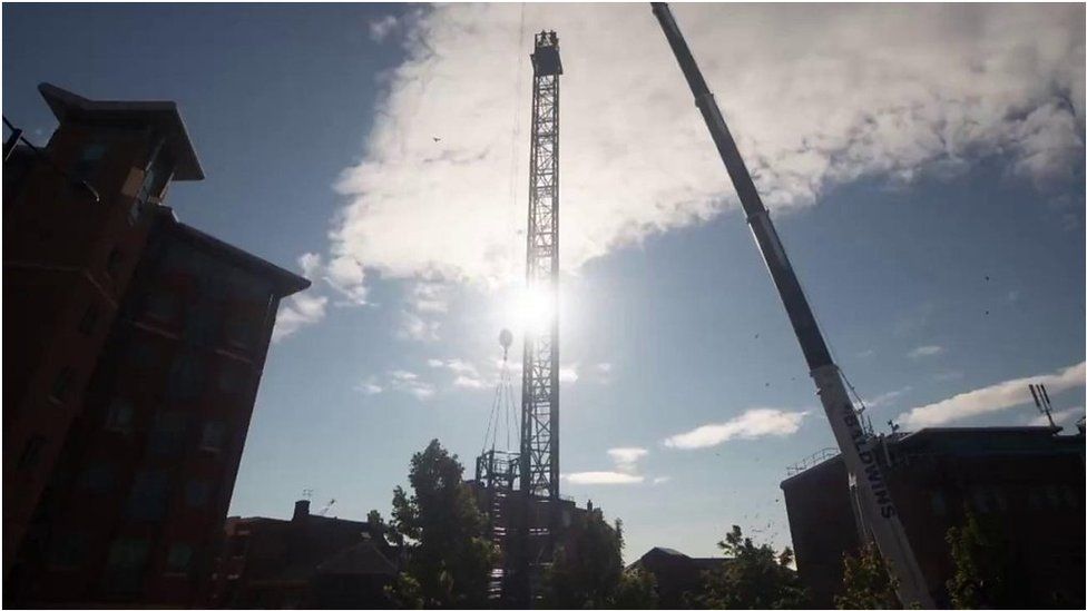 The crane, which will be used to construct the city's tallest building, has been assembled.