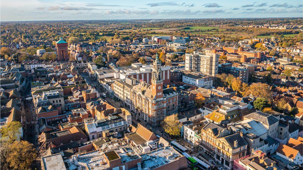 Aerial view of Colchester city centre