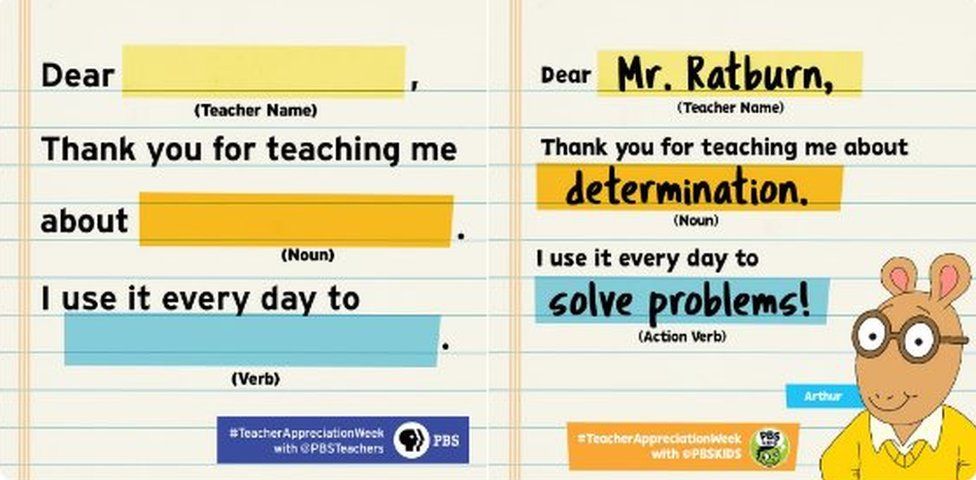 Form: Dear (teacher name); Thank you for teaching me about (noun). I use it every day to (verb).
