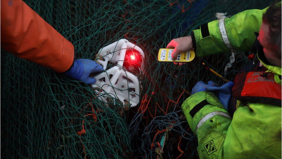 LED lights on fishing net.