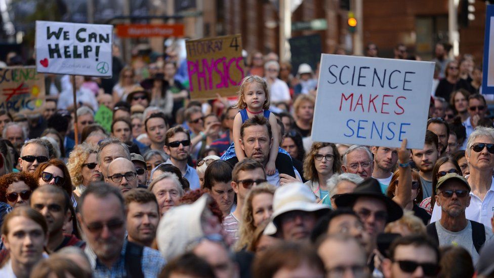 Supporters of science and research gather for the March for Science protest in Sydney, 22 April 2017