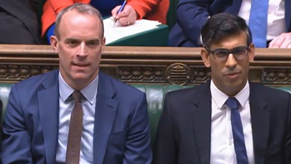 Deputy Prime Minister Dominic Raab (left) and Prime Minister Rishi Sunak during Prime Minister's Questions in the House of Commons,