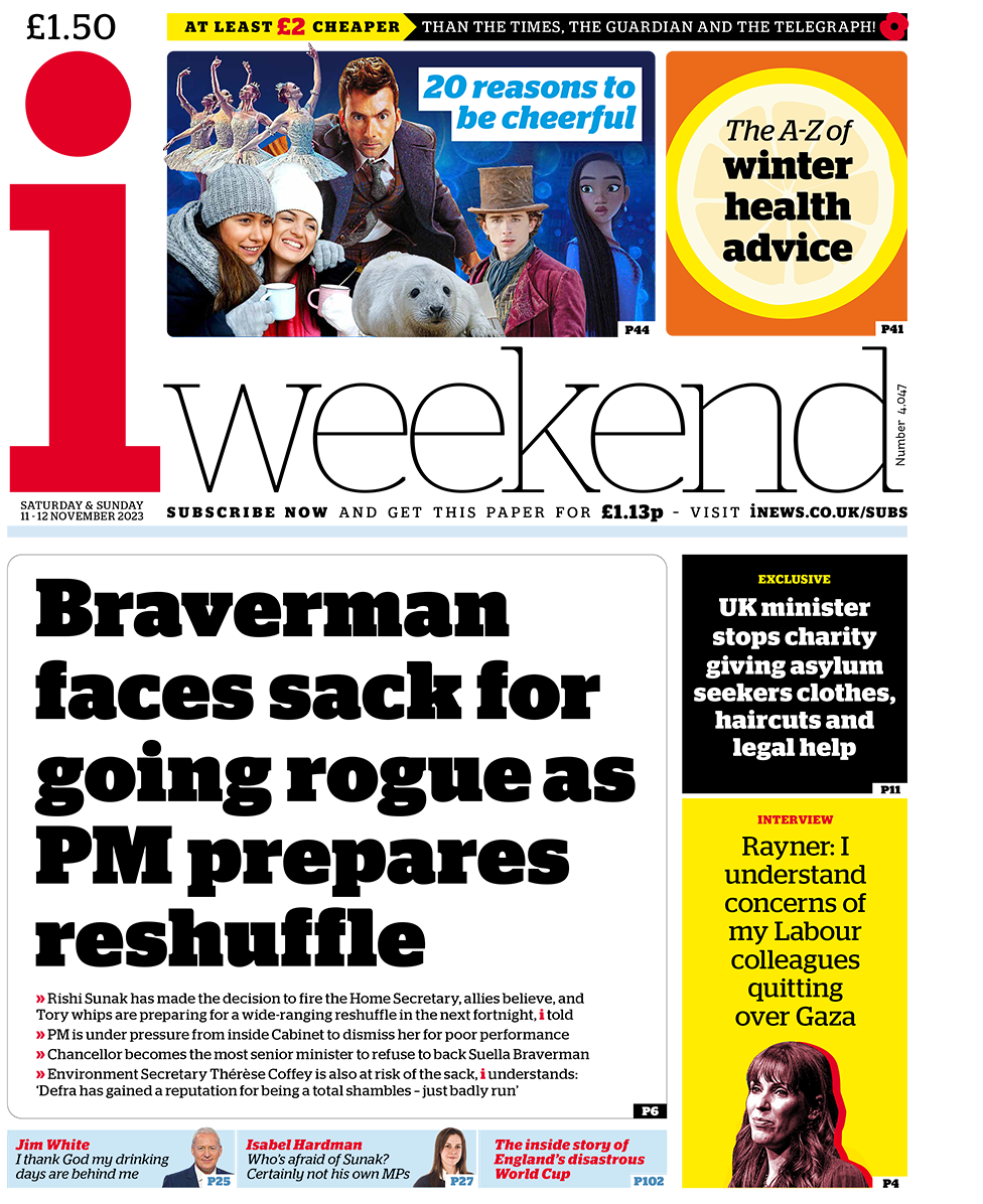 «Браверману грозит увольнение за нарушение правил, когда премьер-министр готовит кадровые перестановки», - гласит заголовок i