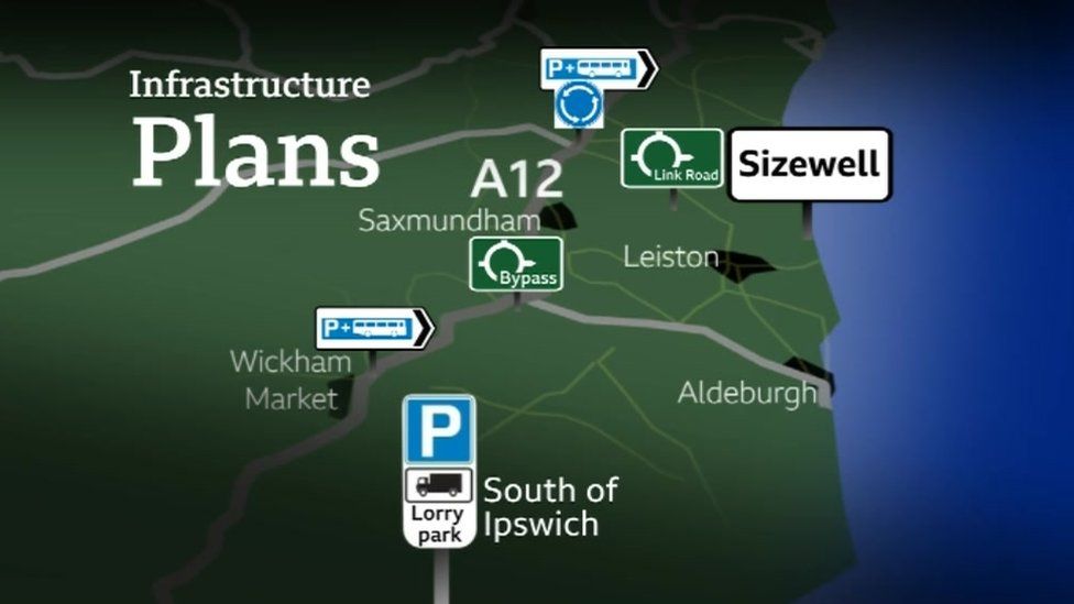 Map showing Sizewell C location and associated infrastructure