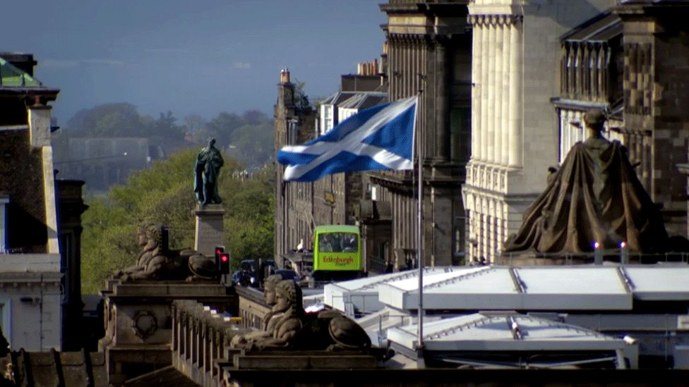 Edinburgh with Saltire flag in frame