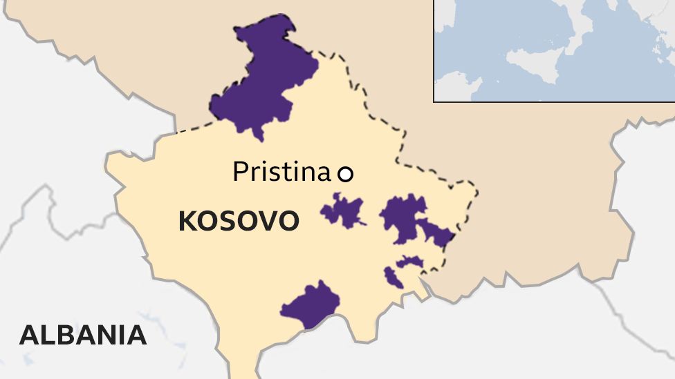 Map showing areas of Kosovo where Serbs are the majority