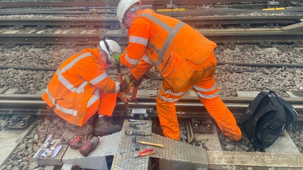 Network Rail engineers repairing a points failure at Haywards Heath