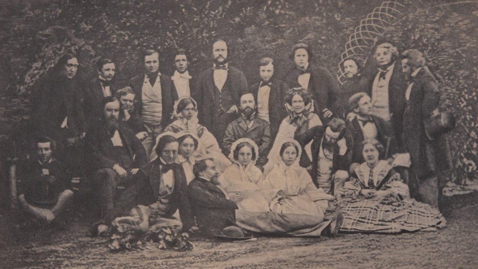 Carte de visite photograph of the cast of The Frozen Deep, 1857 - including Charles Dickens and Wilkie Collins