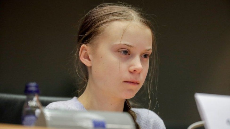 Greta Thunberg attends a Committee on the Environment, Public Health and Food Safety at the European Parliament in Brussels, Belgium