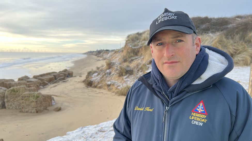 Daniel Hurd, coxswain, with the Hemsby lifeboat crew