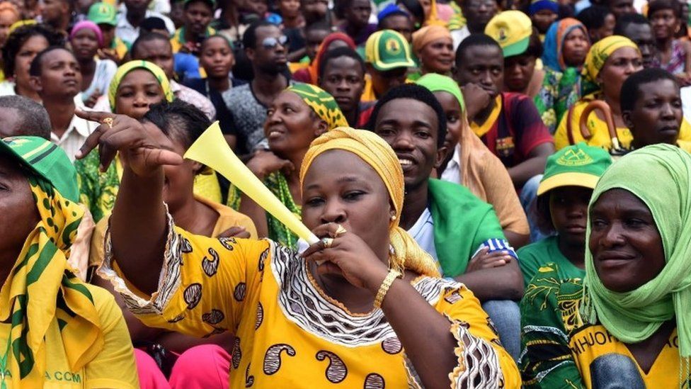 A handout photo provided by the South African Government Communication and Information System (GCIS) on 05 November 2015 shows supporters of newly elected President of the United Republic of Tanzania John Pembe Magufuli (unseen) attending his inauguration ceremony at the Uhuru Stadium, Dar Es Salaam, Tanzania, 05 November 2015.