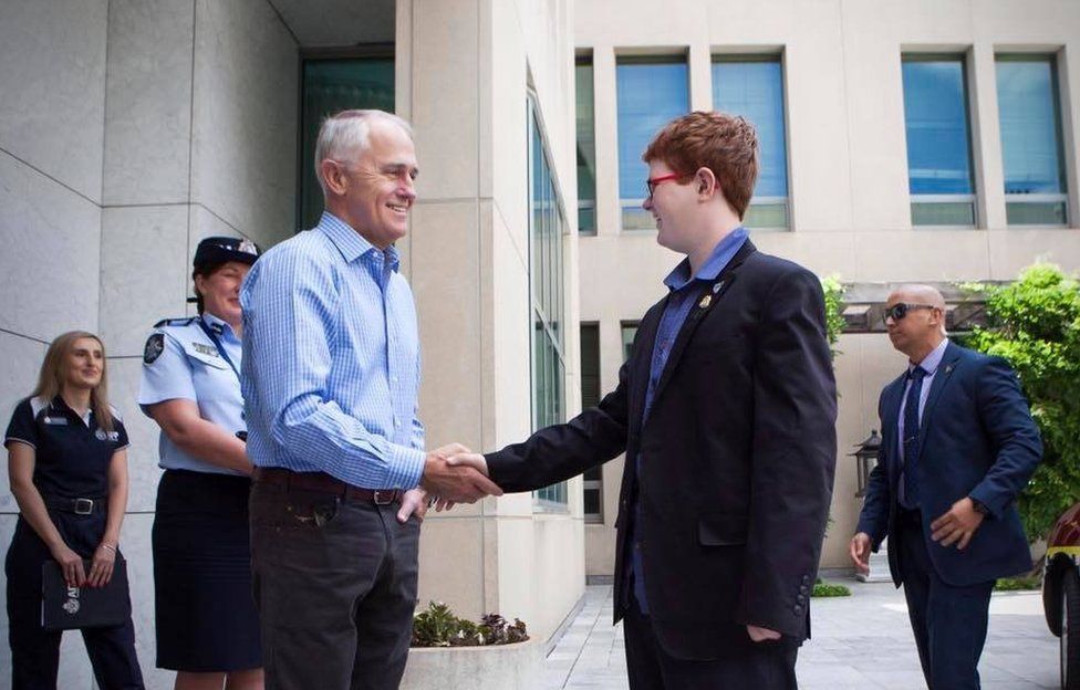 Prime Minister Malcolm Turnbull meets Declan at Parliament House